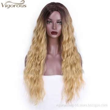 Vigorous Long Ombre Blonde Synthetic Wigs Natural Wave Wigs for Black Women Heat Resistant Fiber Cosplay Wigs